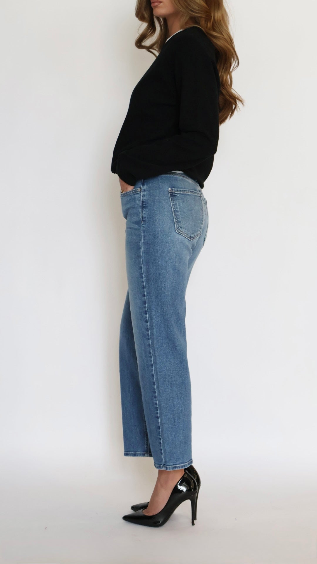 Just Black Denim Mid Rise Slim Wide Leg Jeans