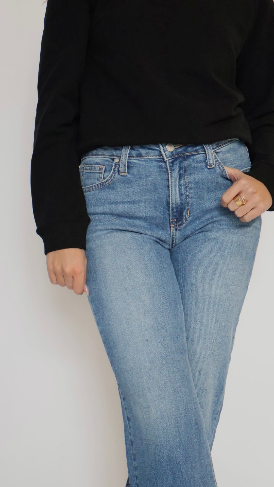 Just Black Denim Mid Rise Slim Wide Leg Jeans
