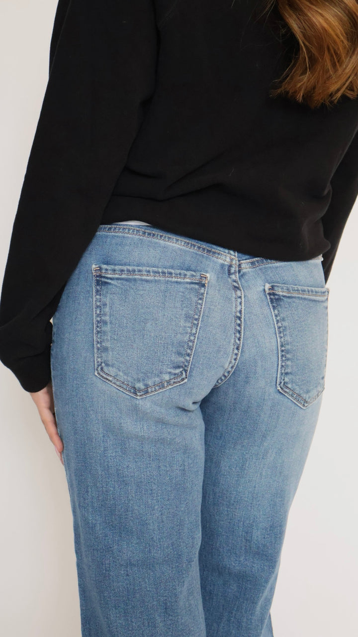 Just Black Denim Mid Rise Slim Wide Leg Jeans