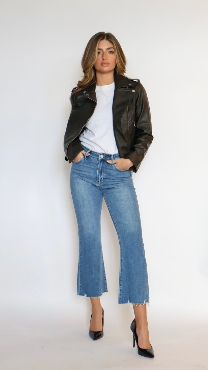 Just Black Denim Crop Flare Distressed Hem