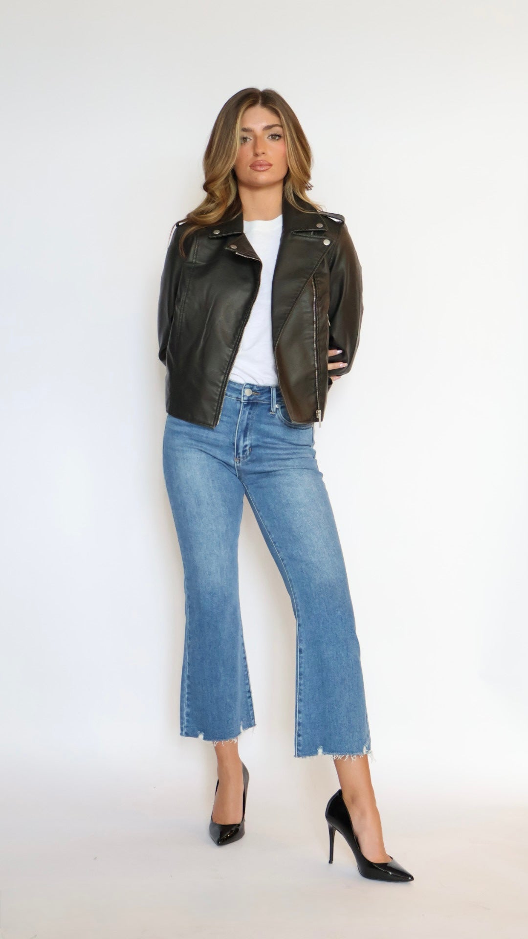 Just Black Denim Crop Flare Distressed Hem