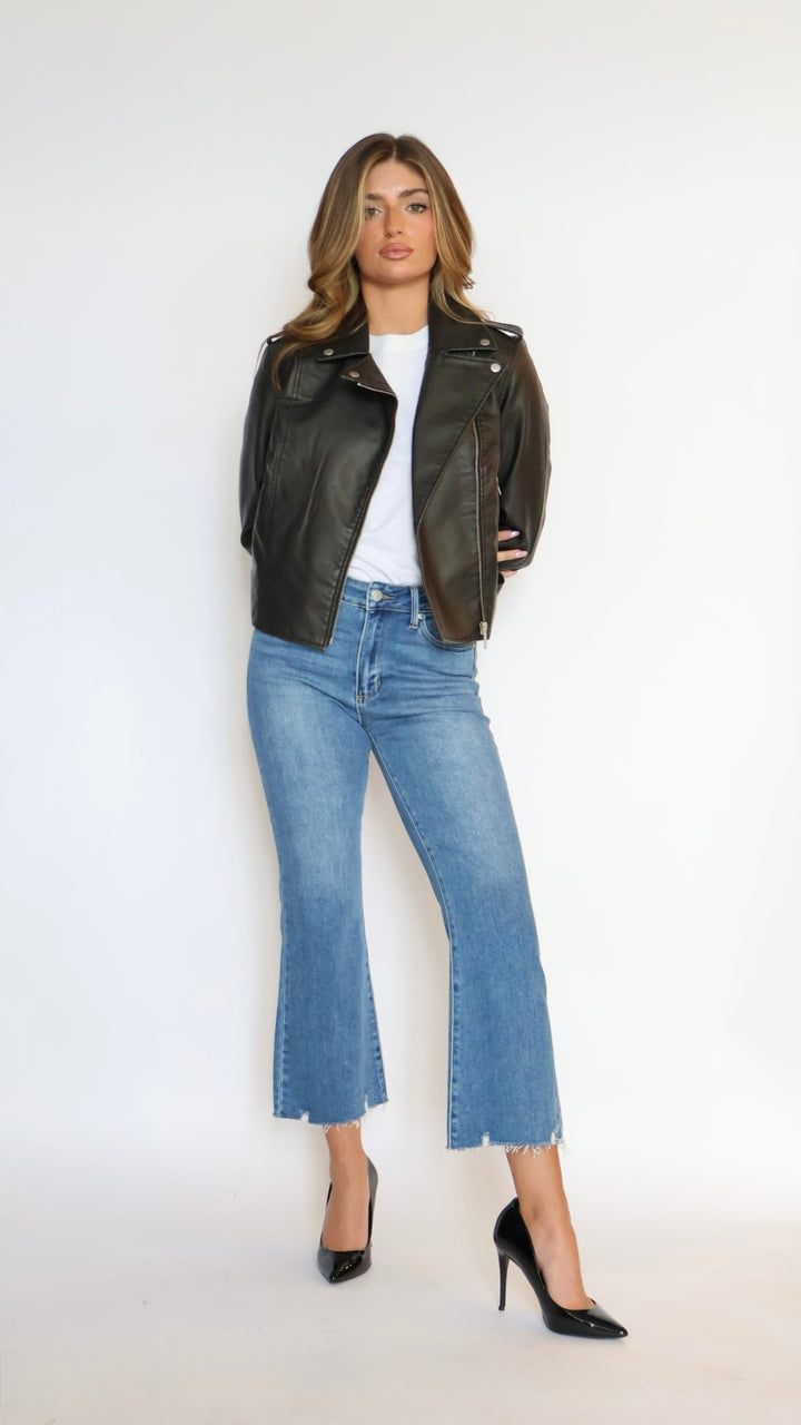 Just Black Denim Crop Flare Distressed Hem