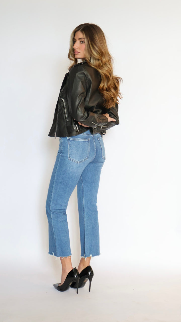 Just Black Denim Crop Flare Distressed Hem