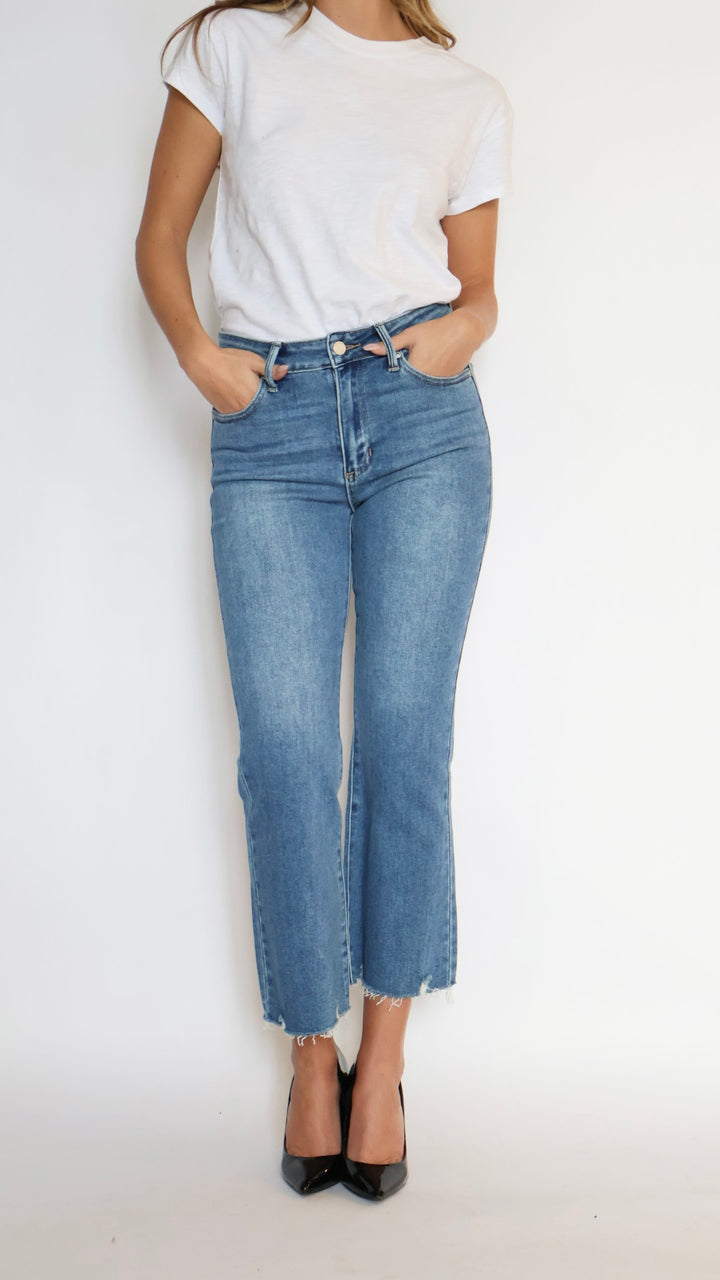 Just Black Denim Crop Flare Distressed Hem