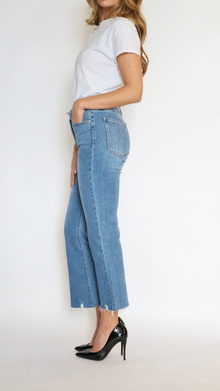 Just Black Denim Crop Flare Distressed Hem