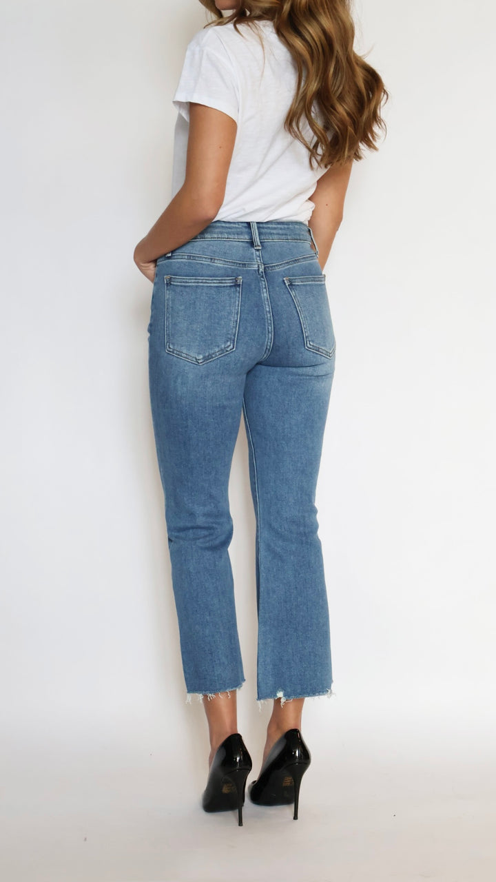 Just Black Denim Crop Flare Distressed Hem