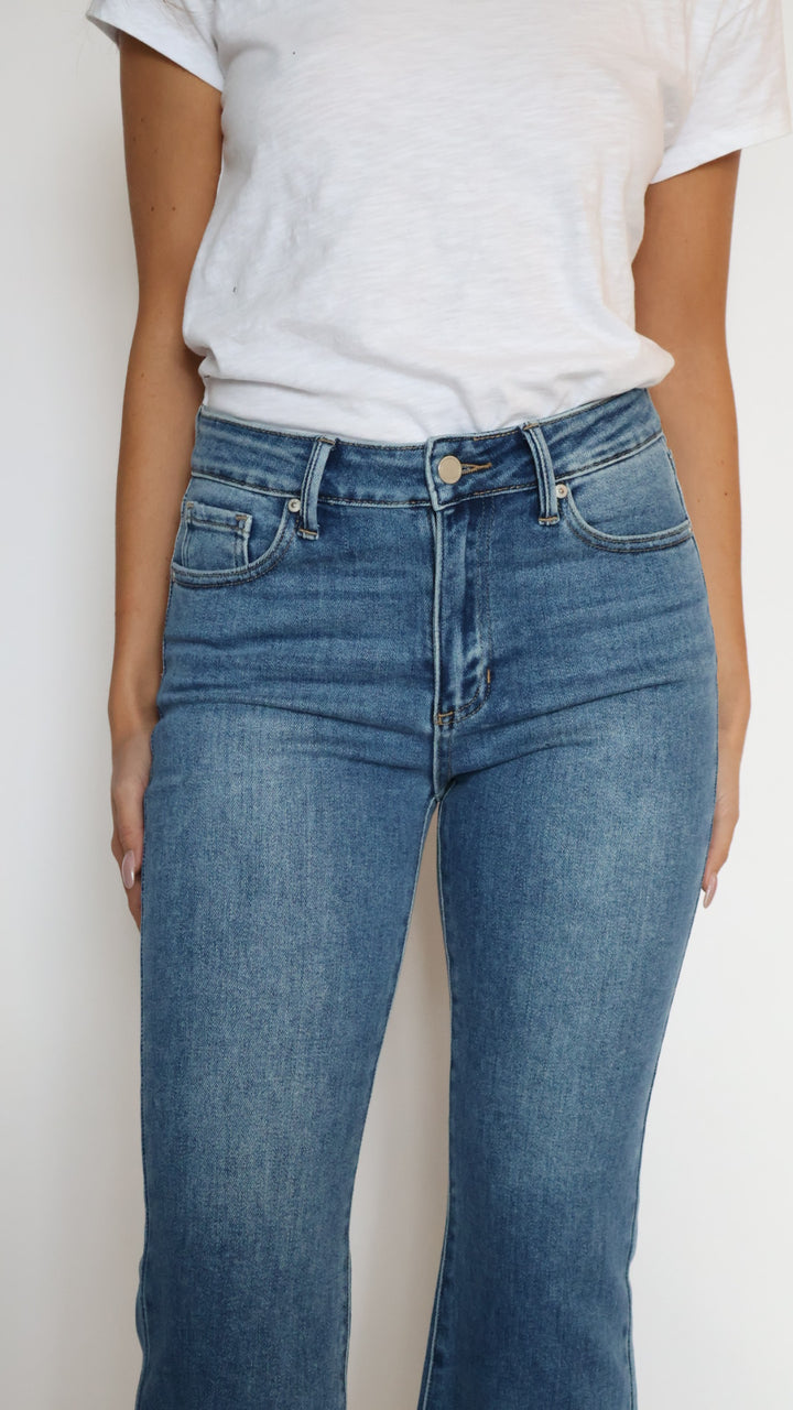 Just Black Denim Crop Flare Distressed Hem