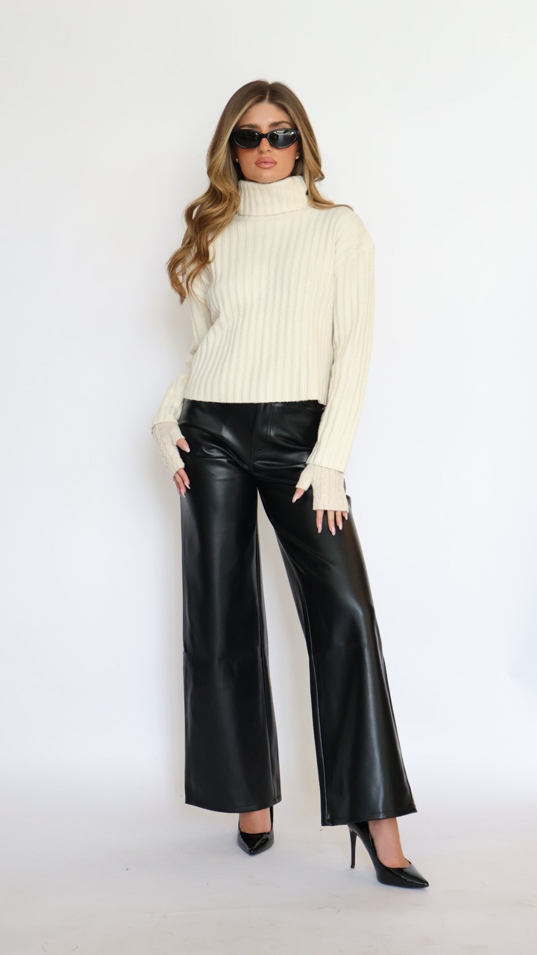 Habitual Vegan Leather Slouch Wide Leg Jeans