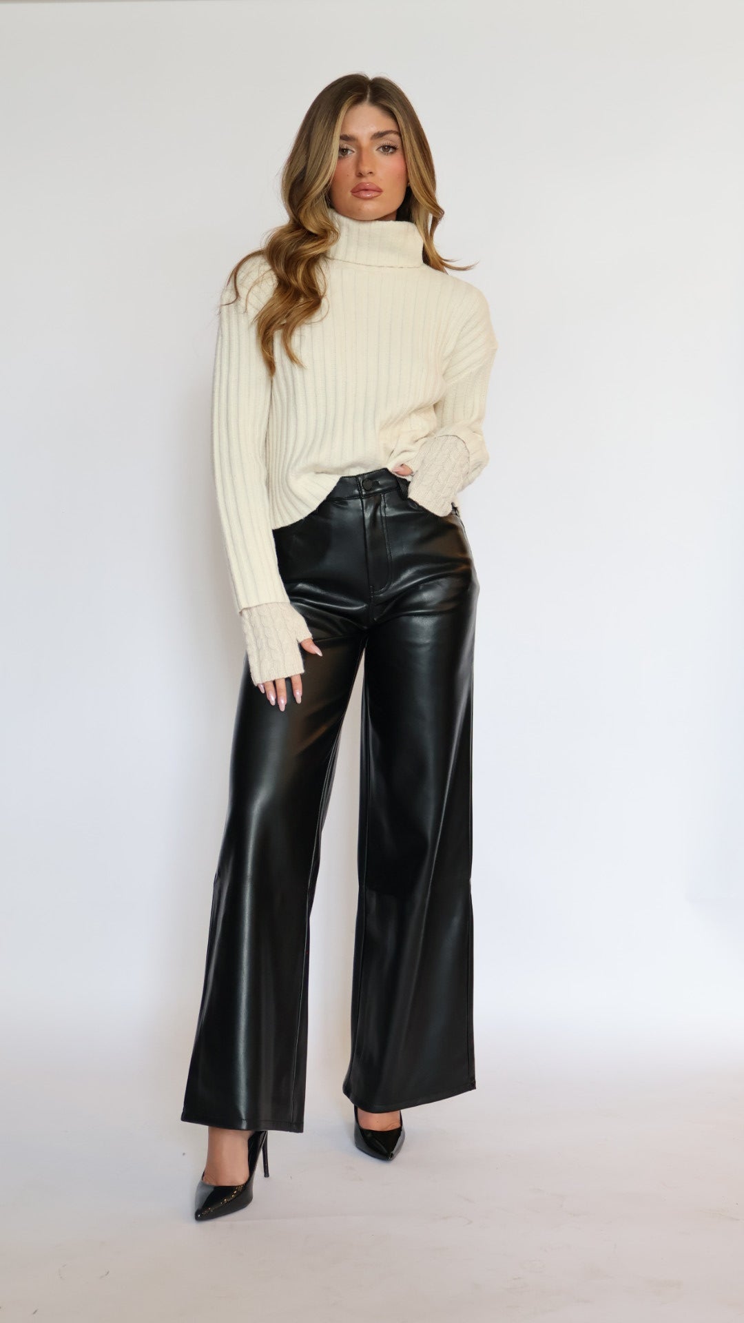 Habitual Vegan Leather Slouch Wide Leg Jeans
