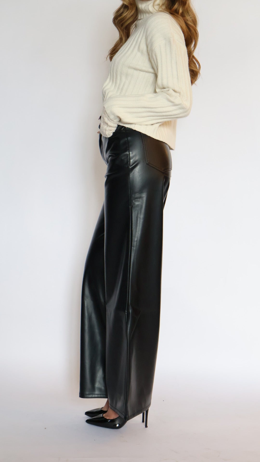 Habitual Vegan Leather Slouch Wide Leg Jeans