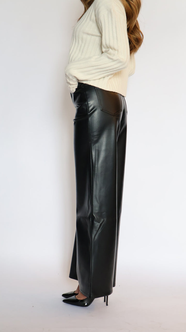 Habitual Vegan Leather Slouch Wide Leg Jeans