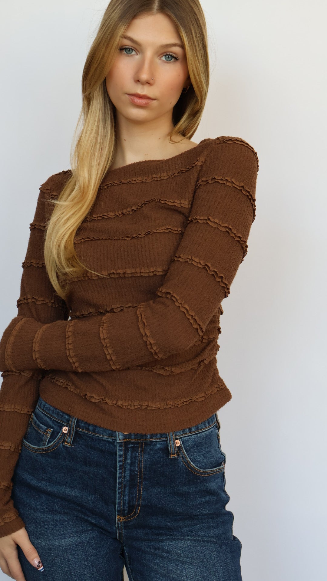 Ruffle Knit Long Sleeve Top