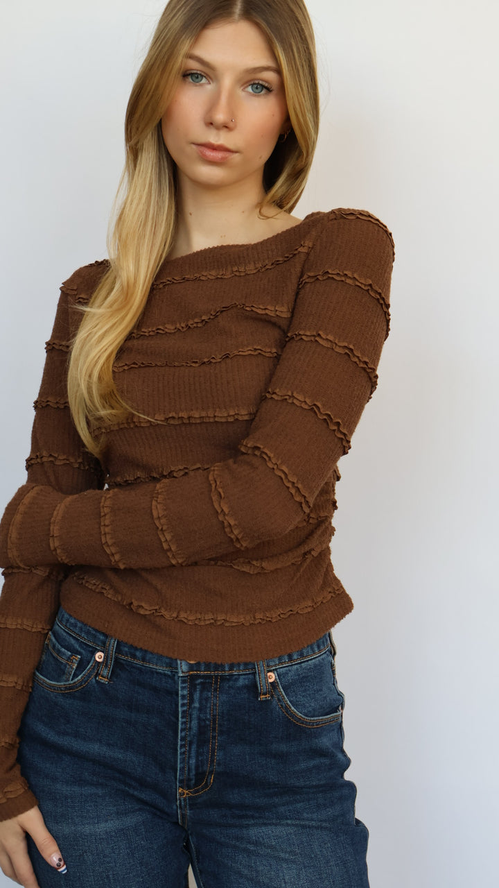 Ruffle Knit Long Sleeve Top