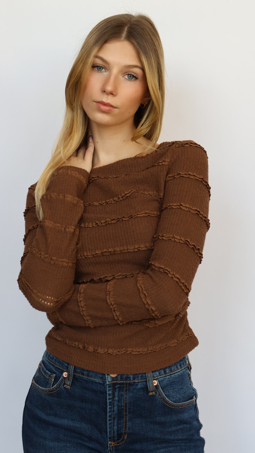 Ruffle Knit Long Sleeve Top