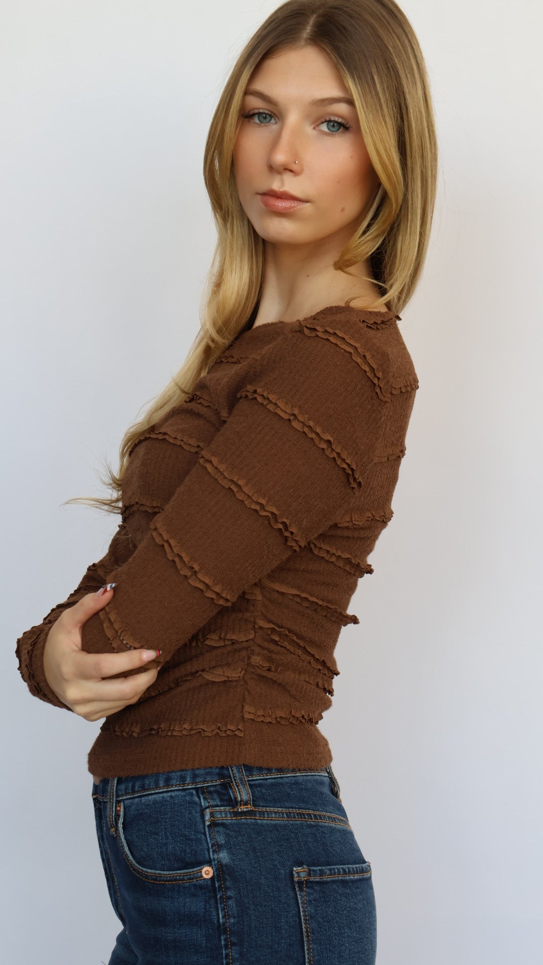 Ruffle Knit Long Sleeve Top