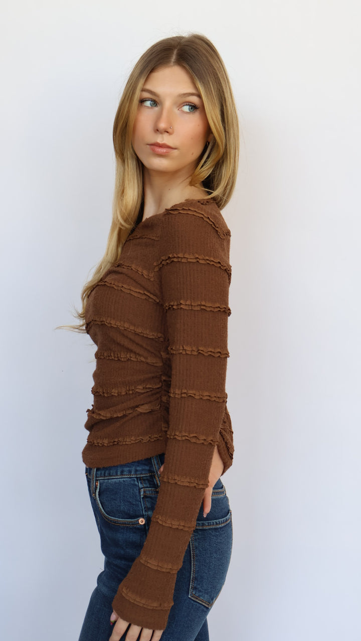 Ruffle Knit Long Sleeve Top