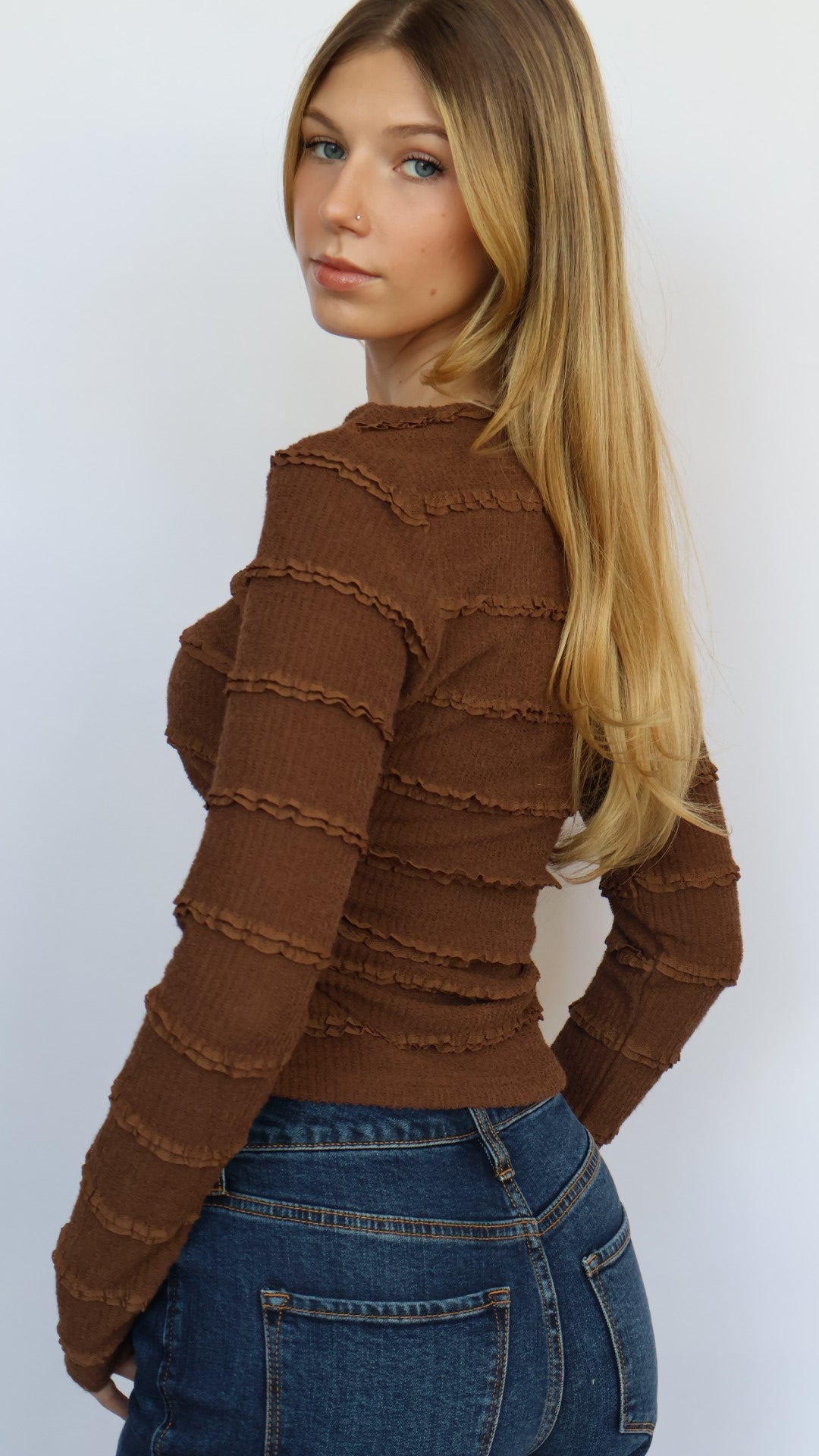 Ruffle Knit Long Sleeve Top