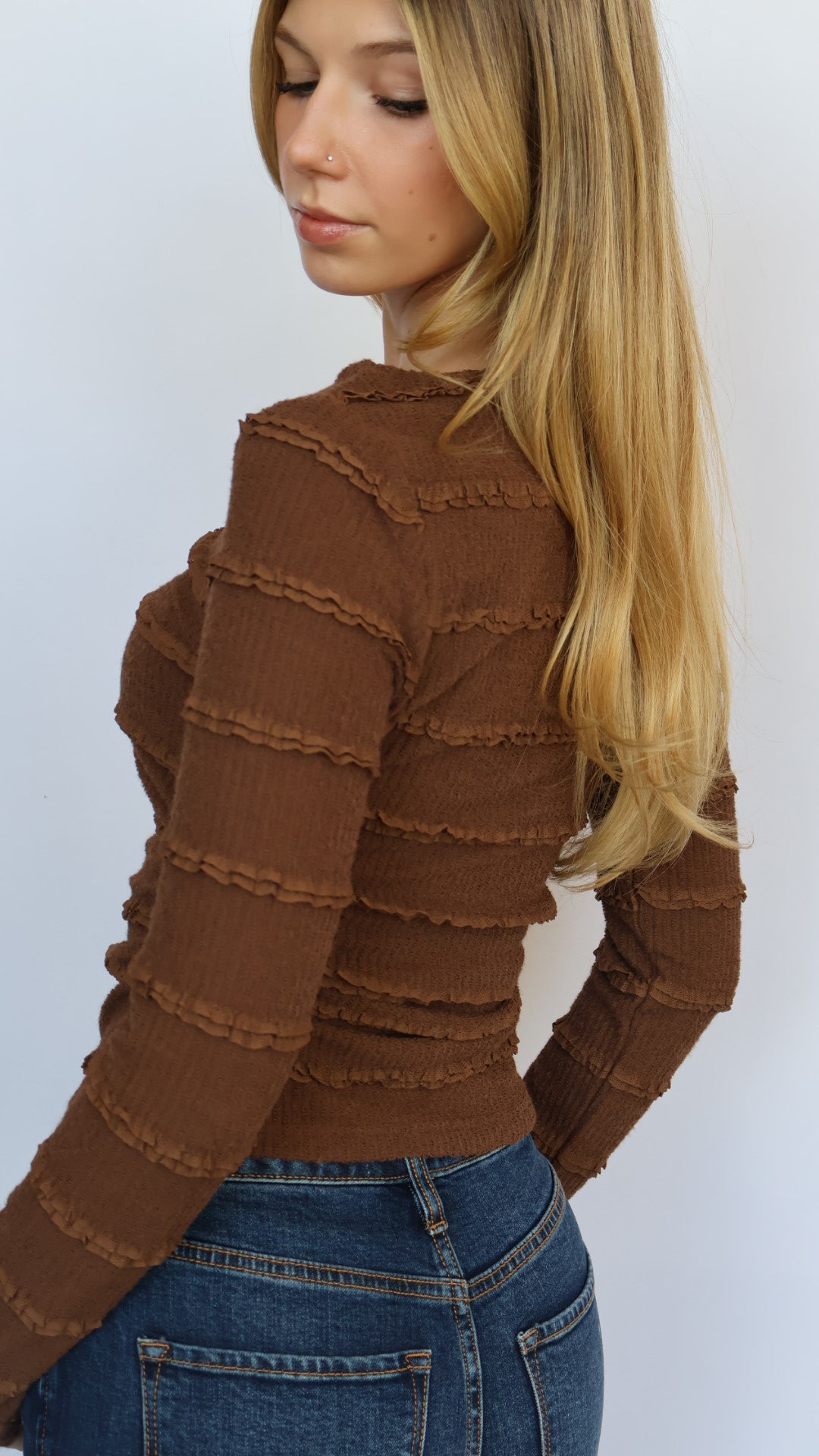 Ruffle Knit Long Sleeve Top