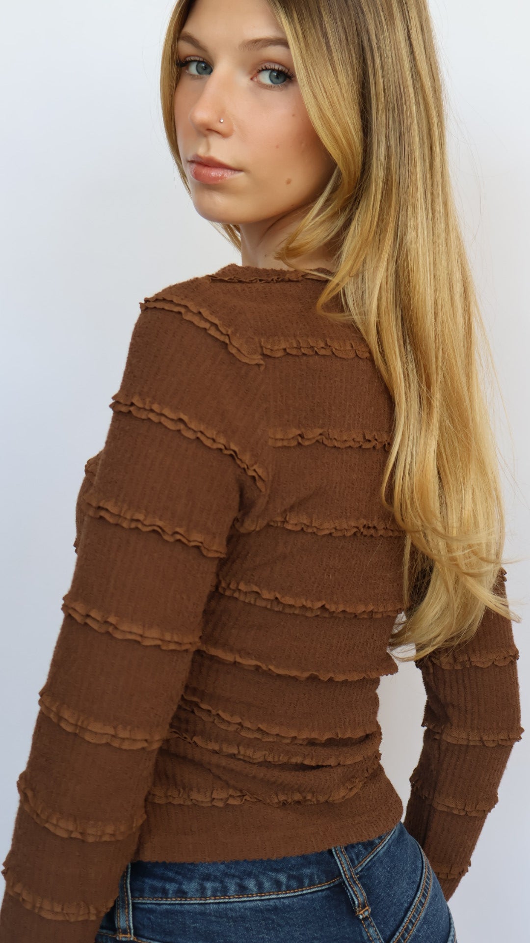Ruffle Knit Long Sleeve Top