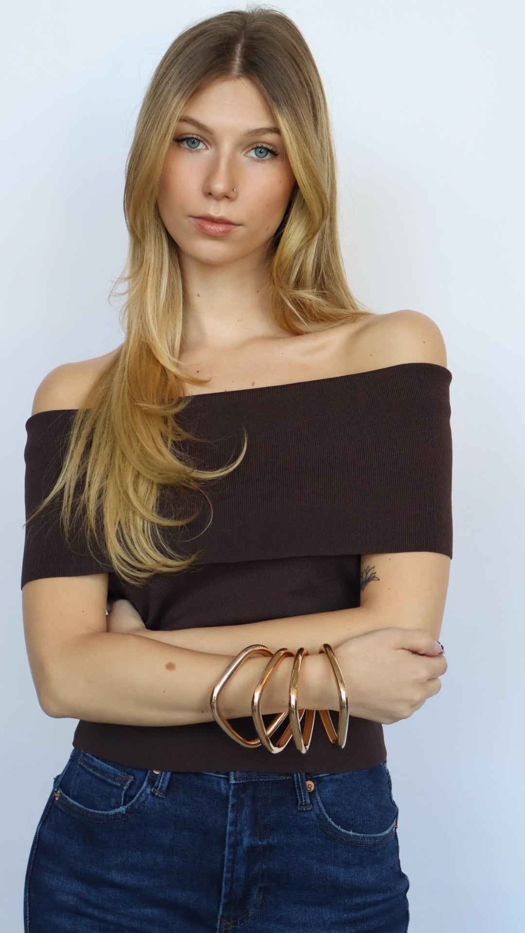 Off The Shoulder Ribbed Knit Top