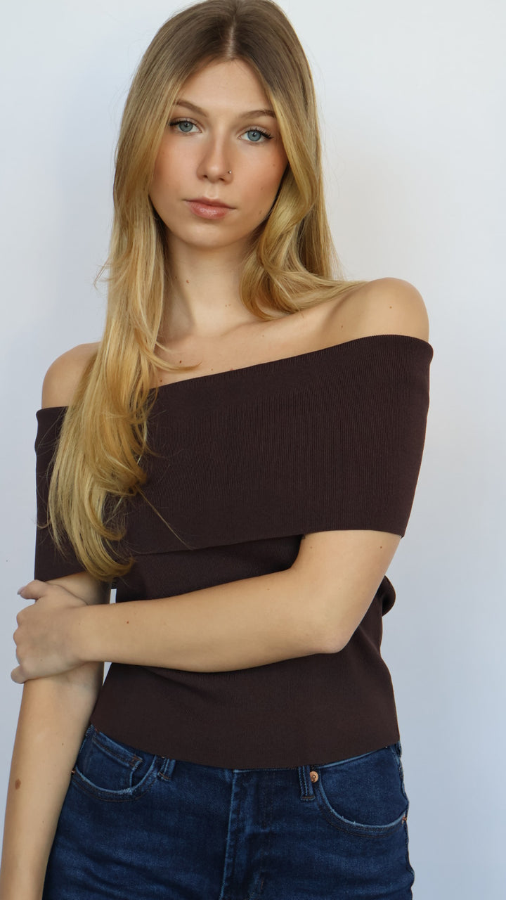 Off The Shoulder Ribbed Knit Top