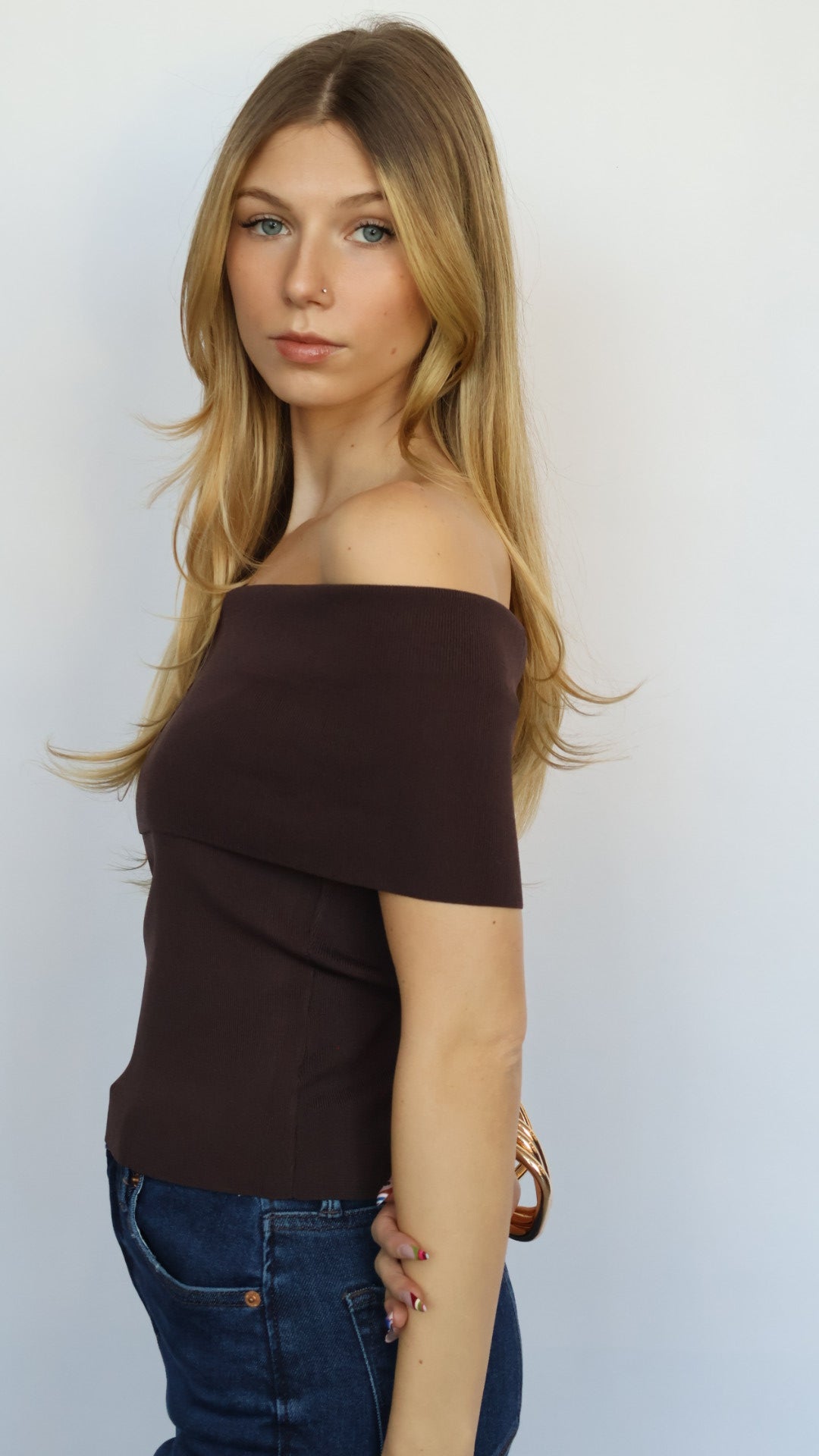 Off The Shoulder Ribbed Knit Top