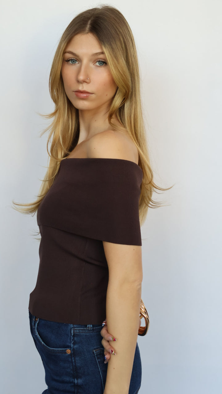 Off The Shoulder Ribbed Knit Top