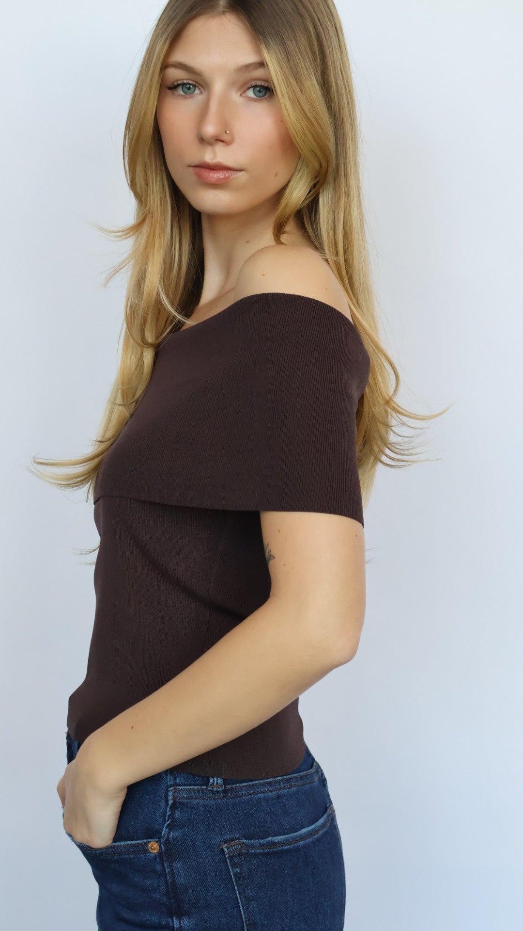 Off The Shoulder Ribbed Knit Top