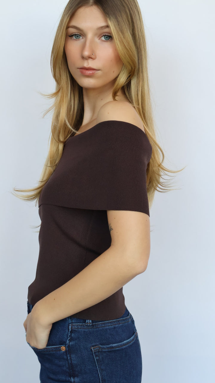 Off The Shoulder Ribbed Knit Top