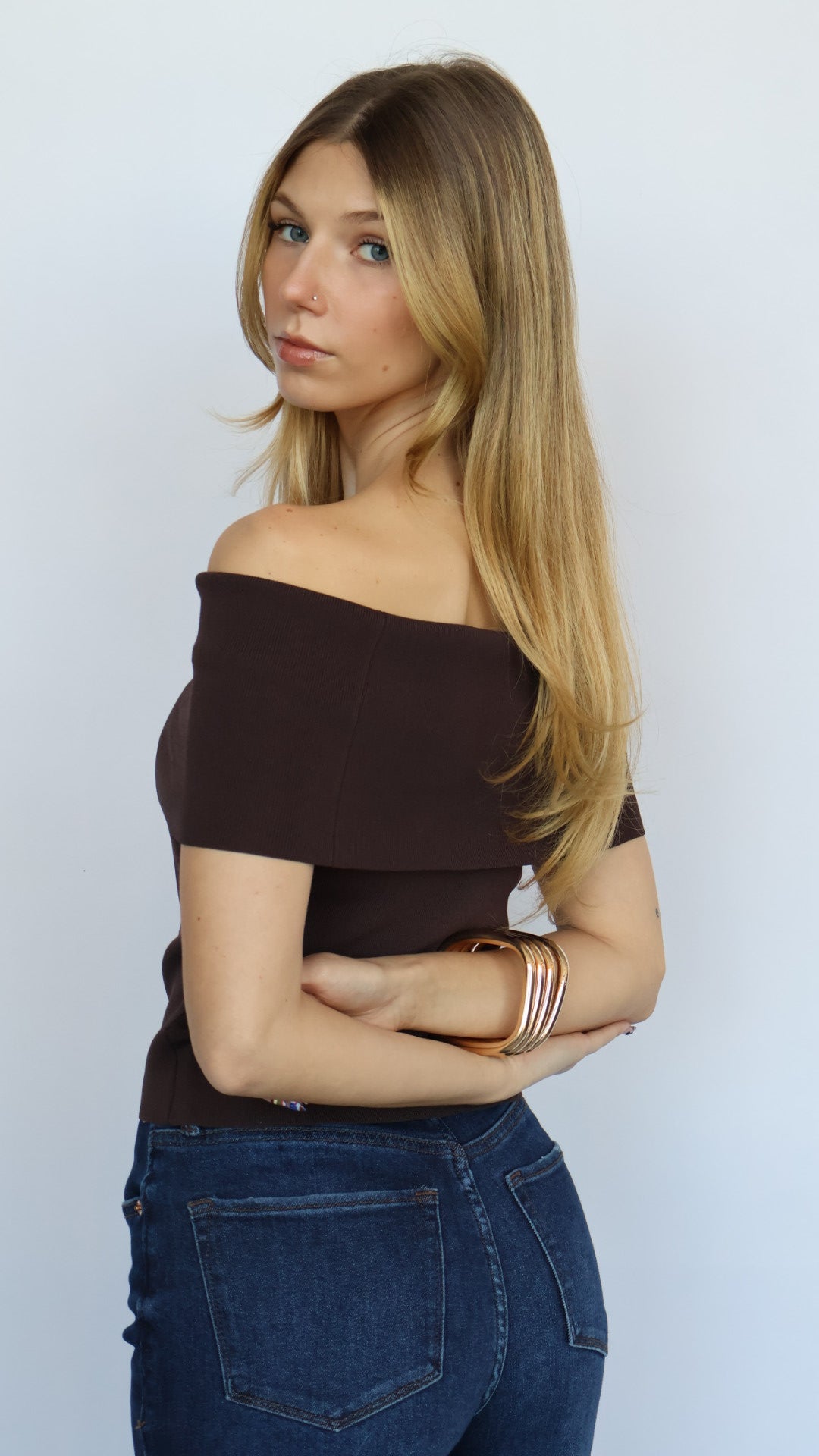 Off The Shoulder Ribbed Knit Top