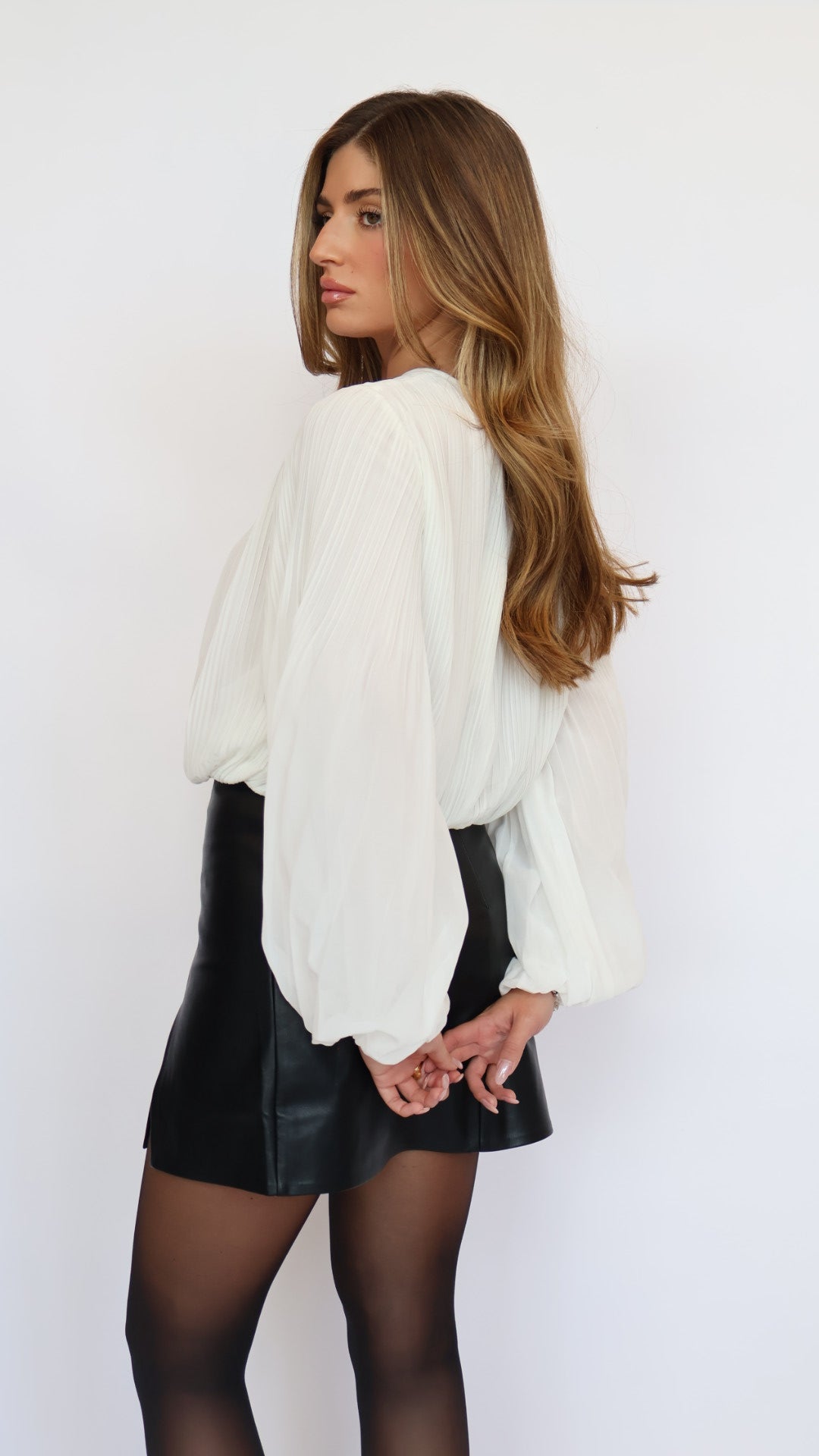 Pleated Balloon Sleeve Blouse