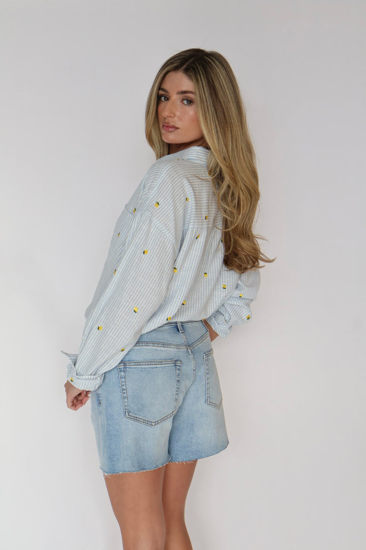Stripe Lemon Button Down Top