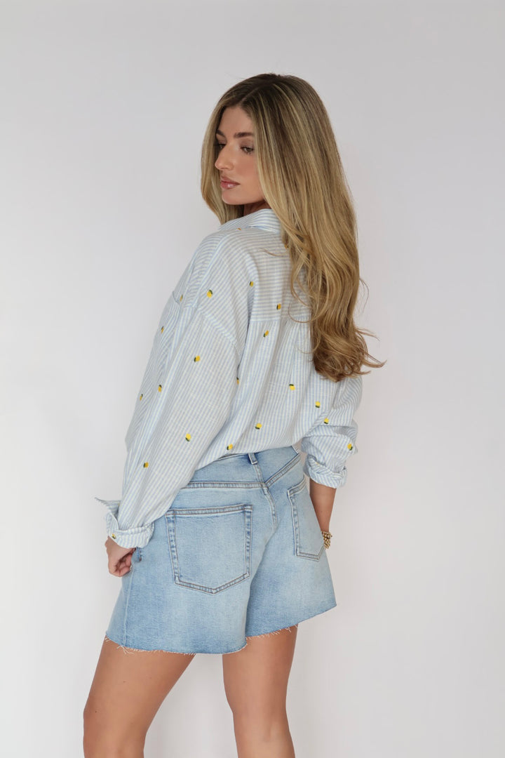 Stripe Lemon Button Down Top