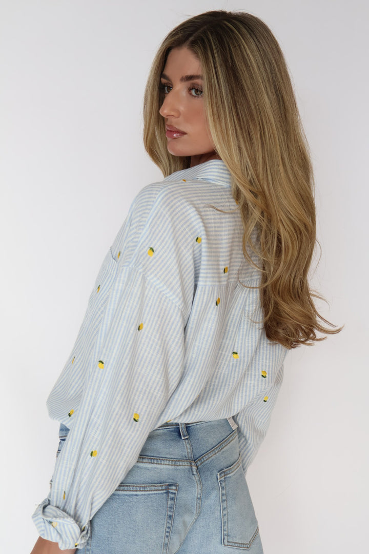 Stripe Lemon Button Down Top