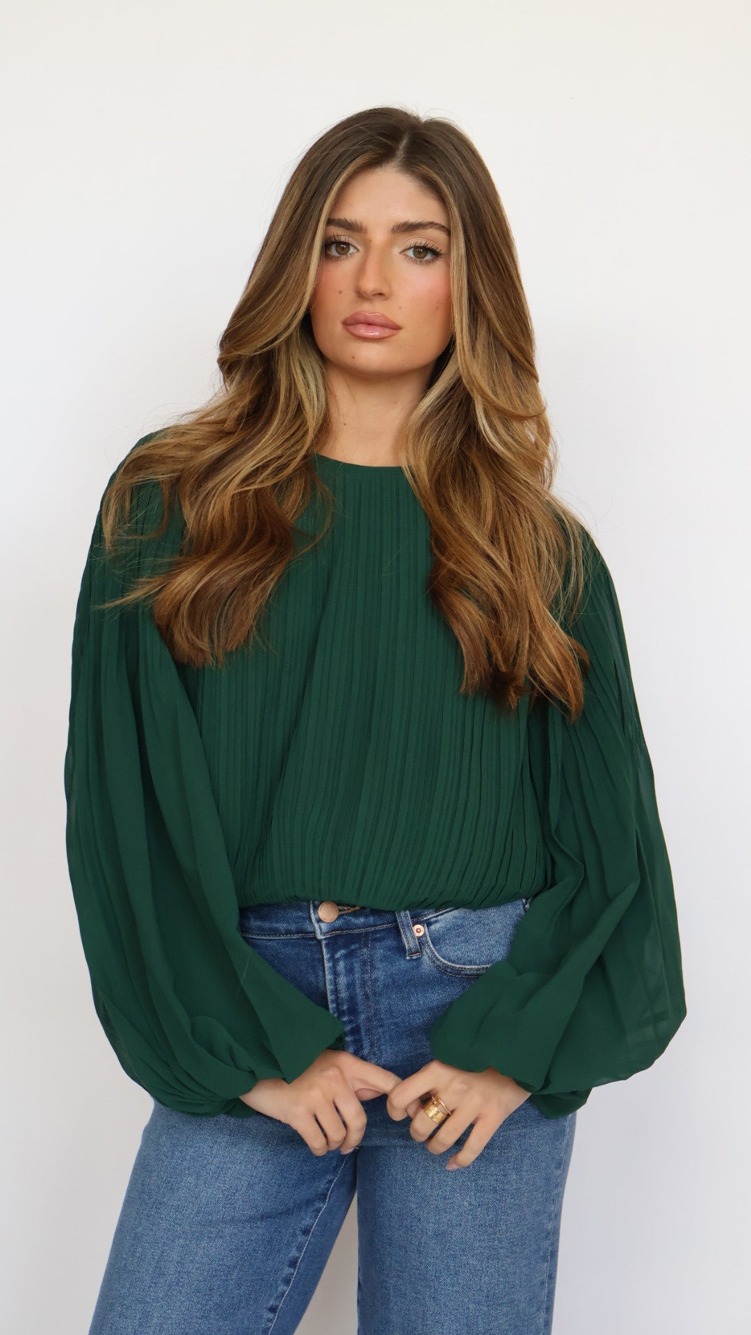 Pleated Balloon Sleeve Blouse