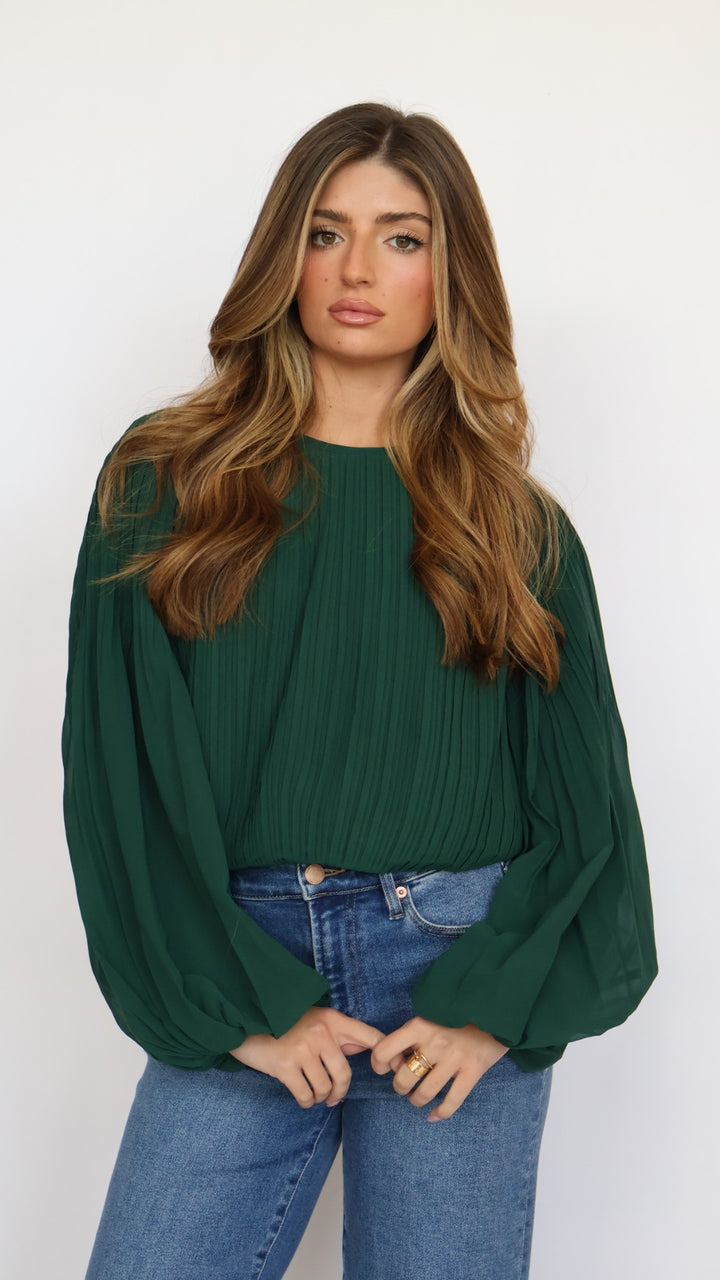 Pleated Balloon Sleeve Blouse