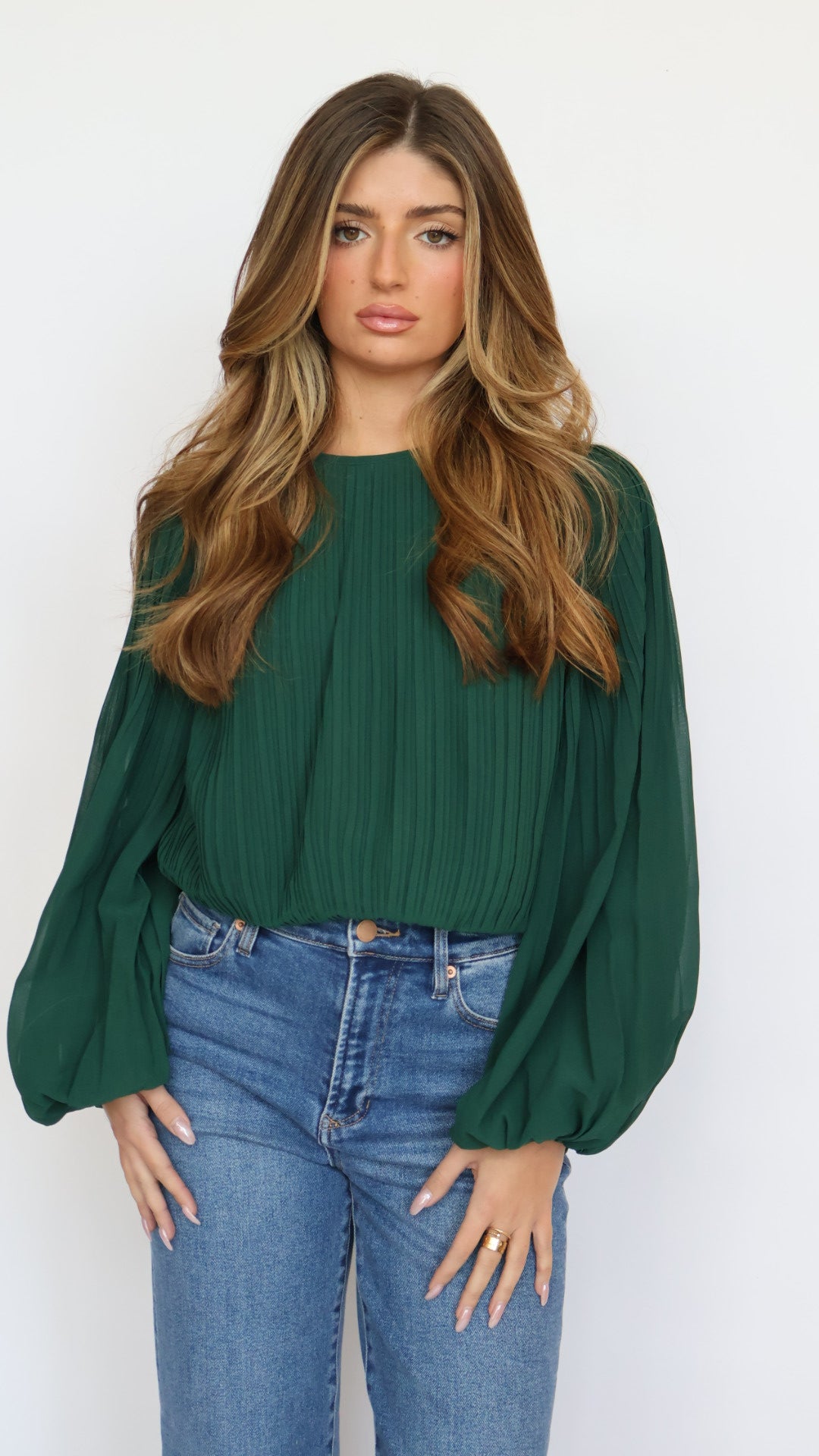 Pleated Balloon Sleeve Blouse