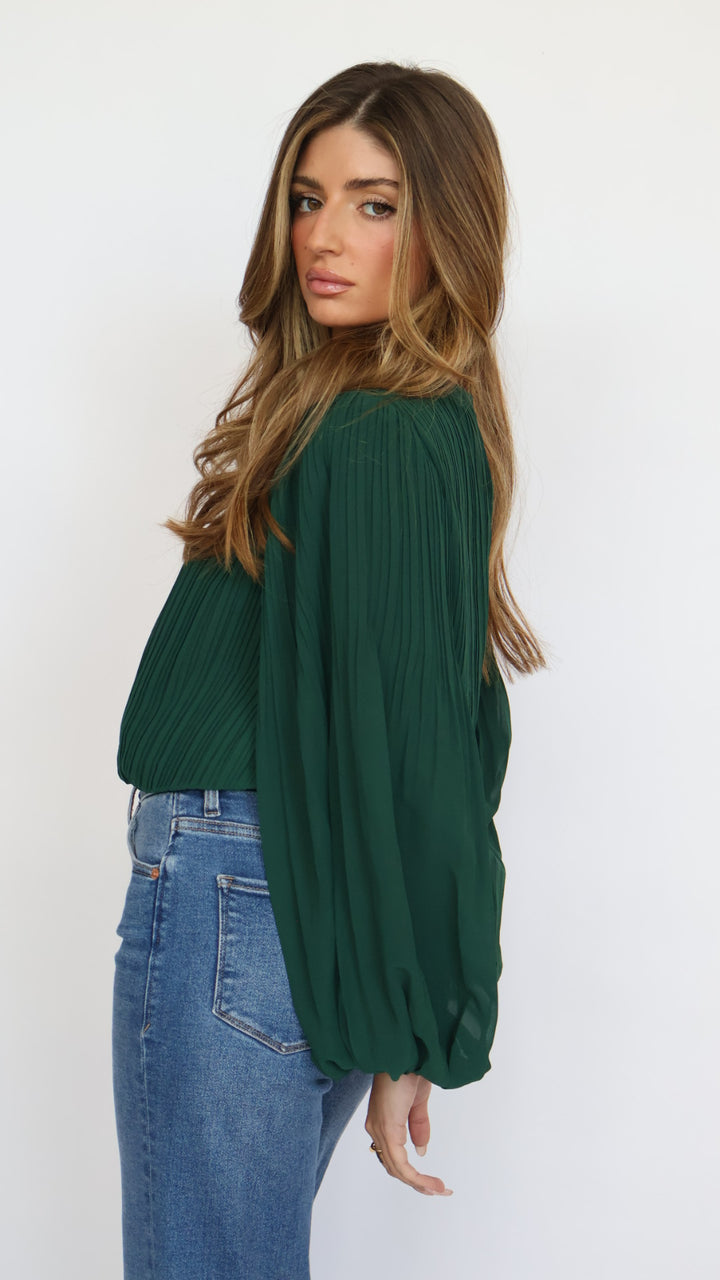Pleated Balloon Sleeve Blouse