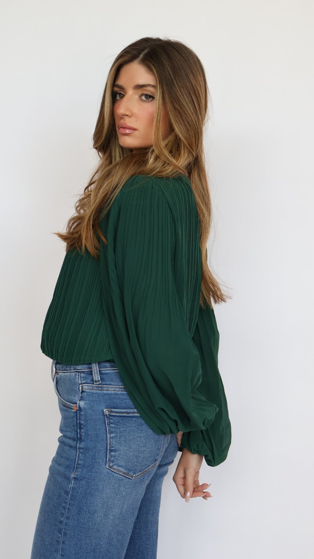 Pleated Balloon Sleeve Blouse