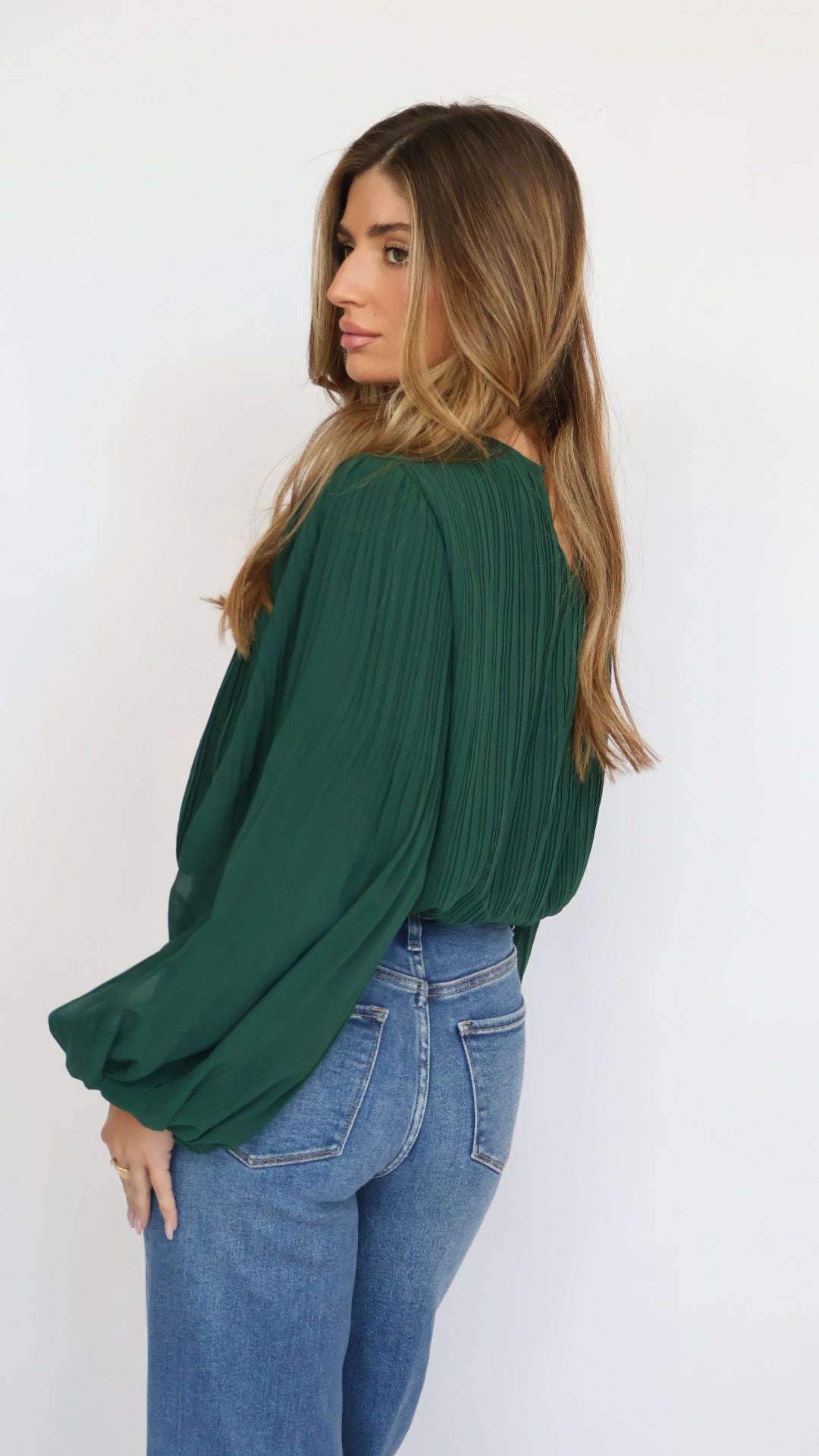 Pleated Balloon Sleeve Blouse