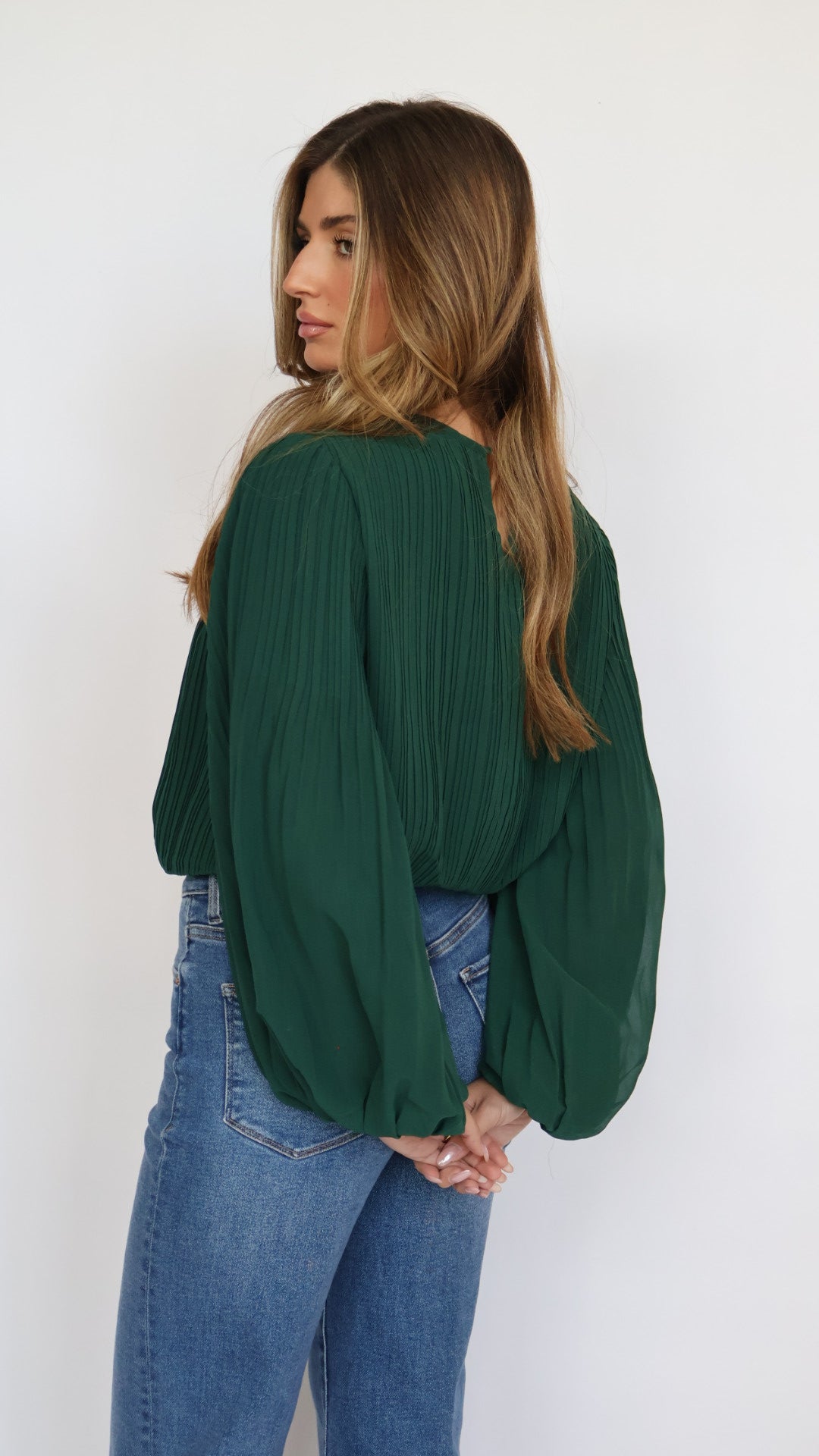 Pleated Balloon Sleeve Blouse