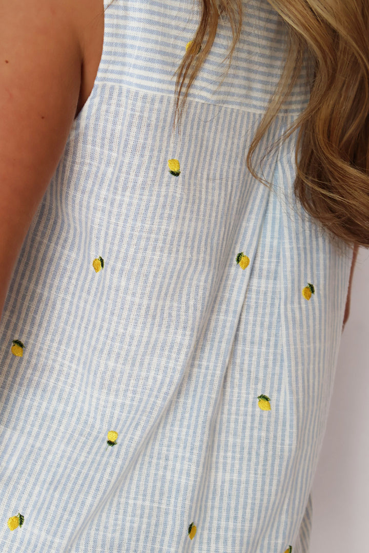 Stripe Lemon Sleeveless Button Down Top