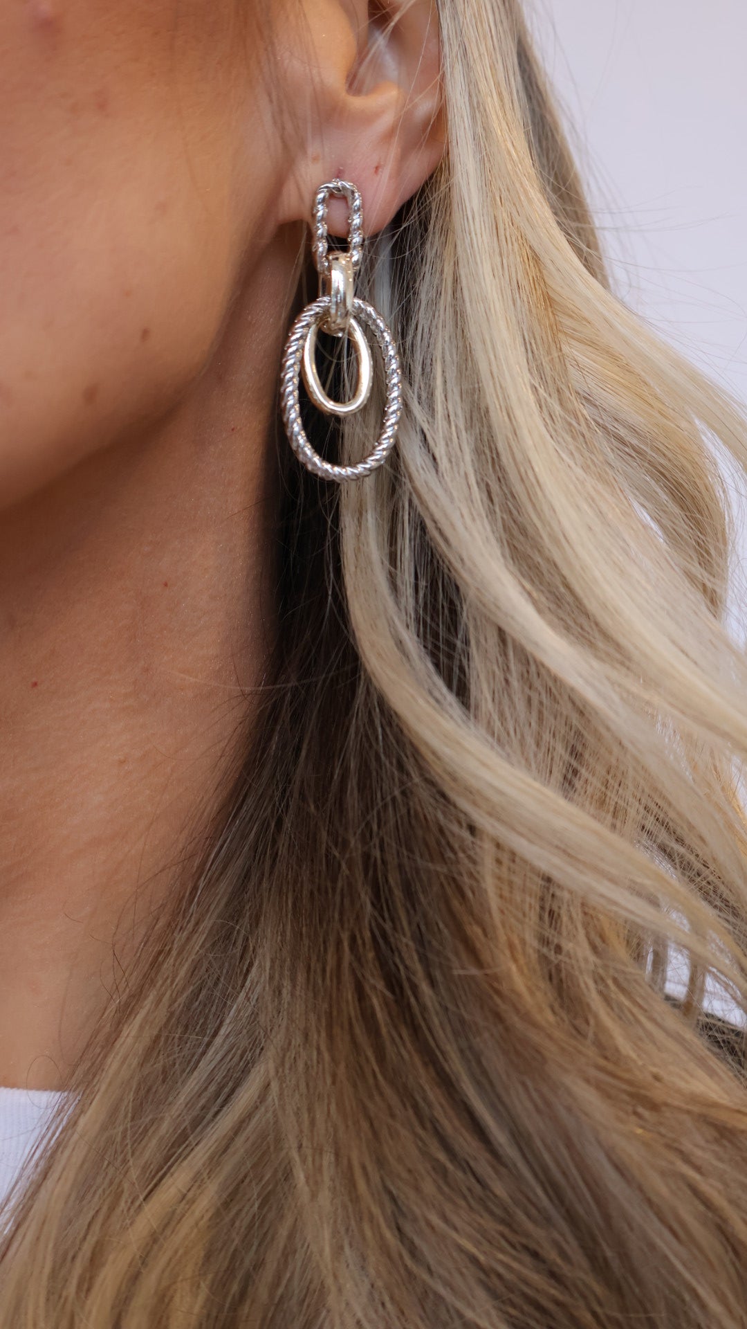 Two Tone Oval Drop Earring