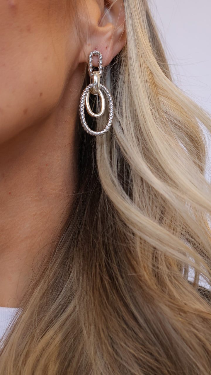 Two Tone Oval Drop Earring
