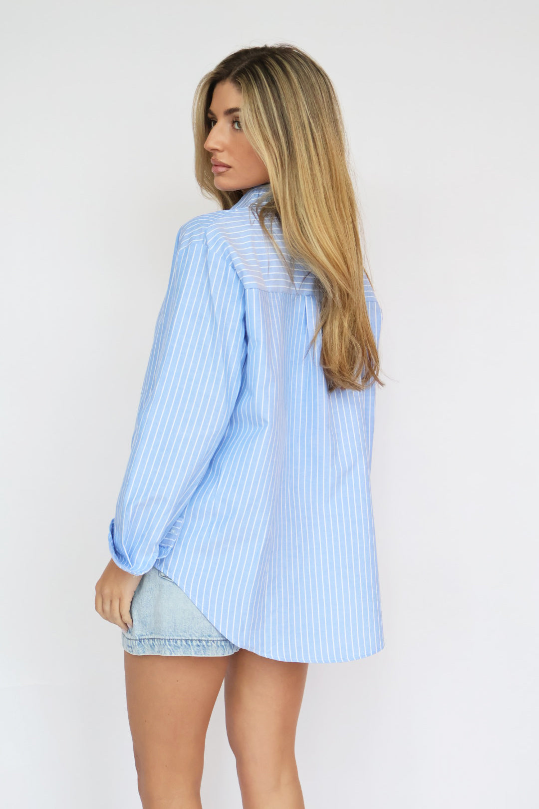 Red Heart Detail Blue Striped Shirt