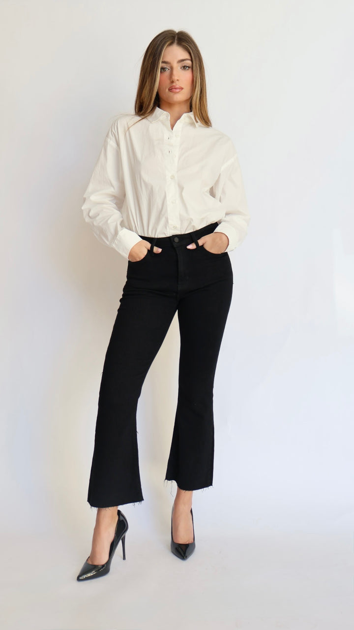 Just Black Denim High Rise Tonal Crop Flare Jeans- Jet Black