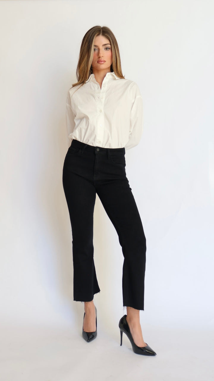 Just Black Denim High Rise Tonal Crop Flare Jeans- Jet Black