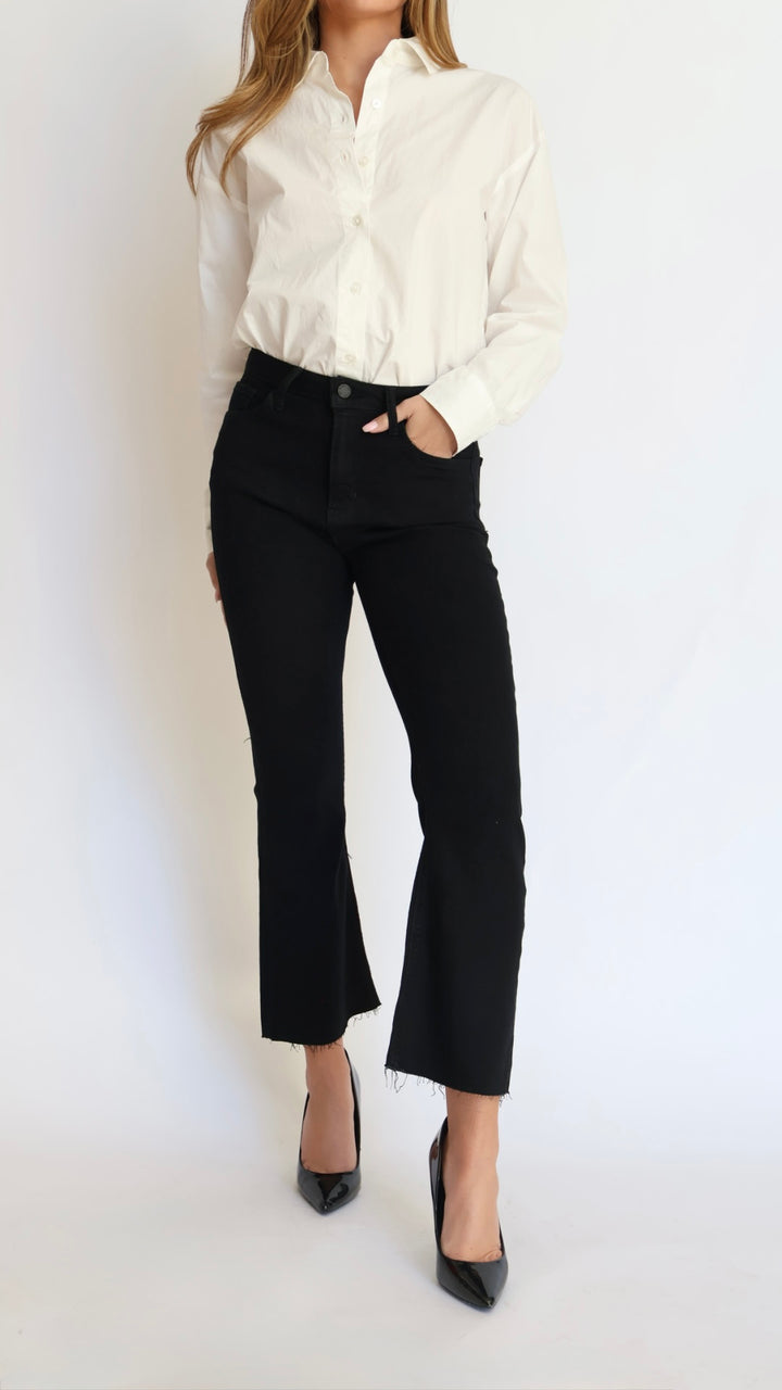 Just Black Denim High Rise Tonal Crop Flare Jeans- Jet Black