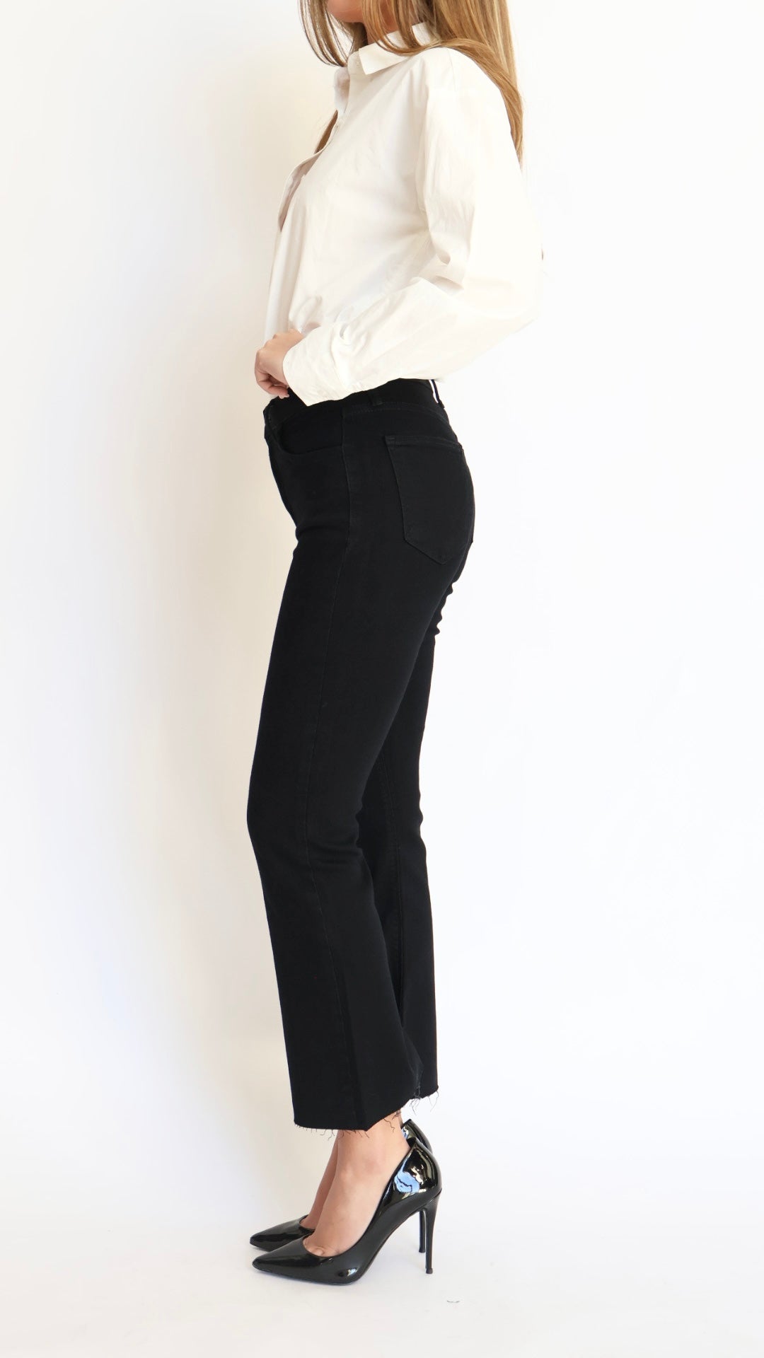 Just Black Denim High Rise Tonal Crop Flare Jeans- Jet Black