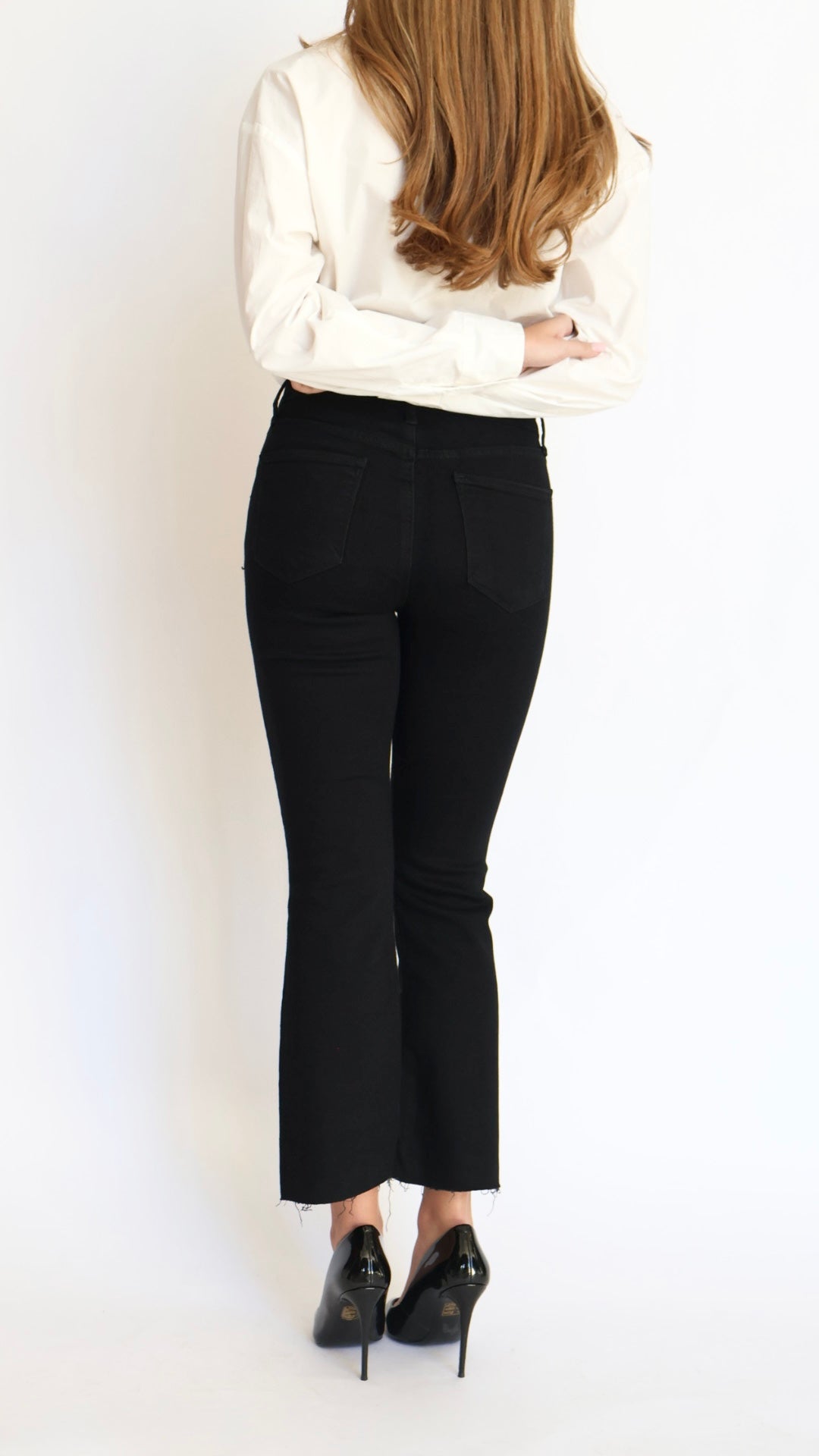 Just Black Denim High Rise Tonal Crop Flare Jeans- Jet Black